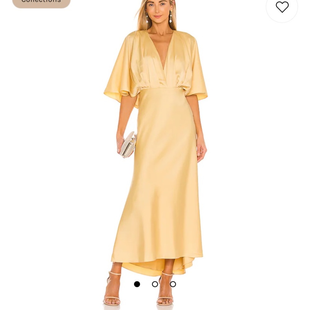Aiifos Elegant Satin V-Neck Midi Dress in Pale Yellow